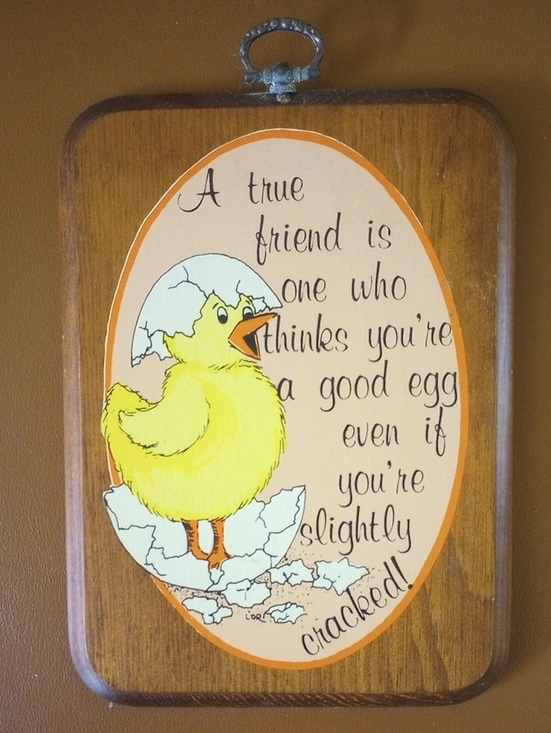 Other - Vintage Wood Friendship Wall Decor w/ Chick & Egg. Brown Yellow Orange White